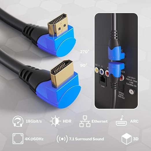 KabelDirekt 1m 270-Degree Right Angle 4K HDMI 2.0 Cable