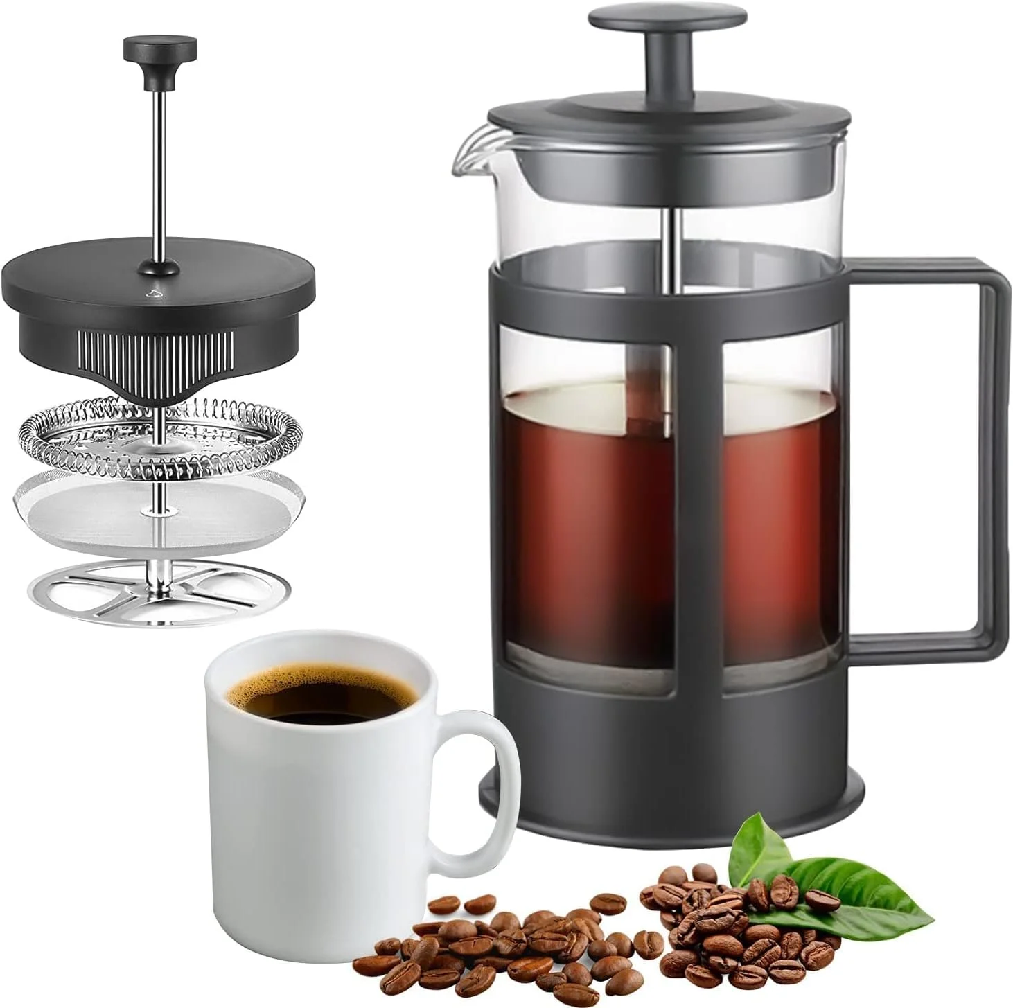MOMENT Coffee and Tea Press Maker 1000ml Glass with Stainless Steel Filter Black