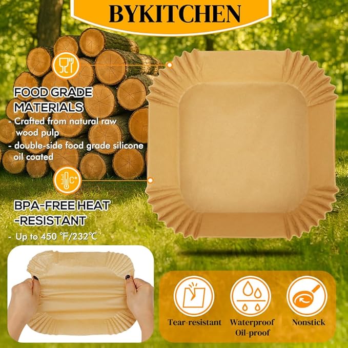 ورق زبدة للمقلاة الهوائية من BYKITCHEN – 100 ورقة