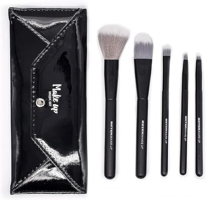 Beter Synthetic Makeup Brush Set with Pouch, 5-Piece