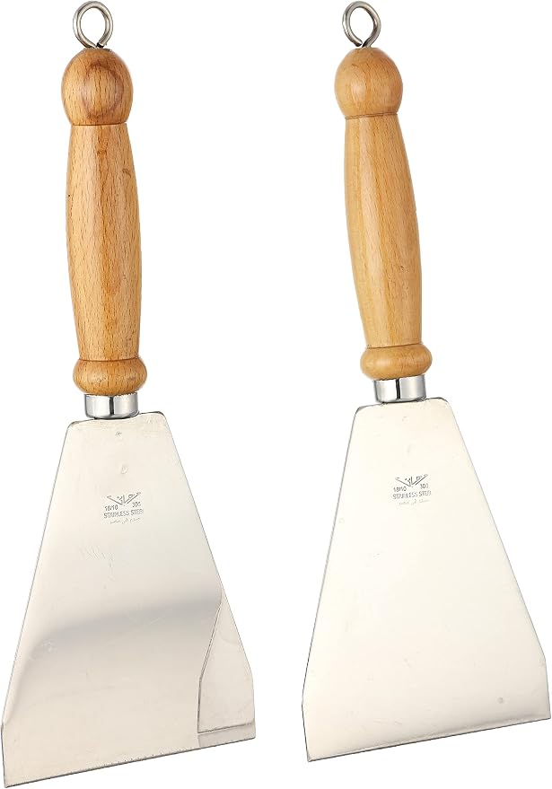 Scrubber and Spatula Set Stainless Steel Kitchen with Wooden Handle - Pack of 2