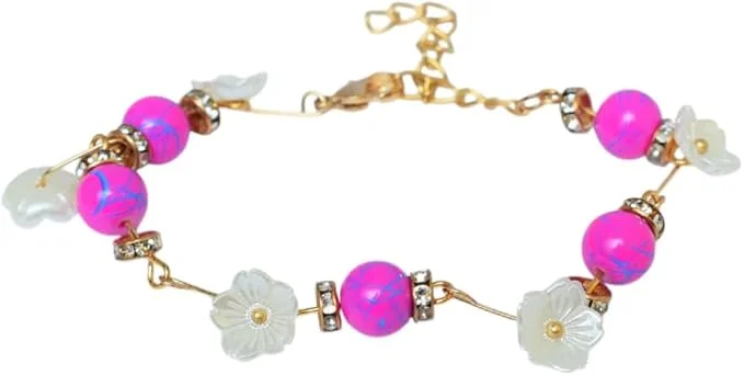 Generic Women's Stainless Steel Bracelet with Flower & Pearl Charms