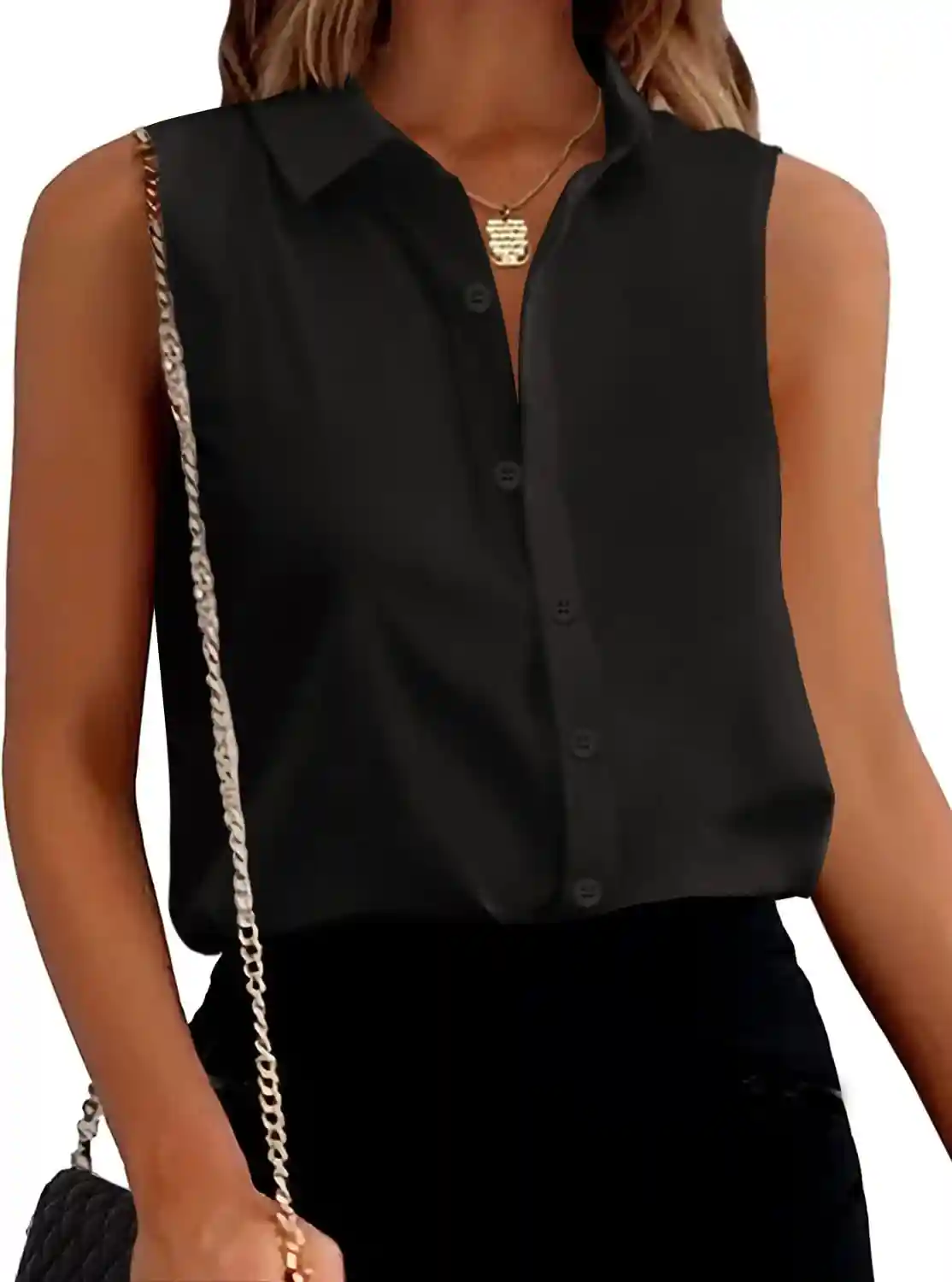 Zeagoo Women Sleeveless Button Down Shirt Lightweight Black