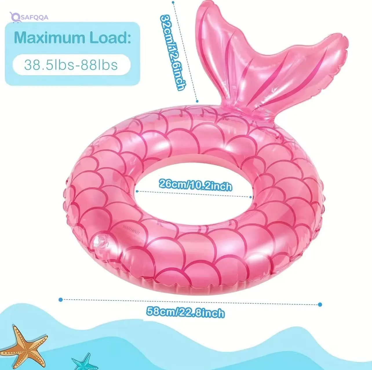 Inflatable Pink Mermaid Tail Pool Float with Backrest for Girls