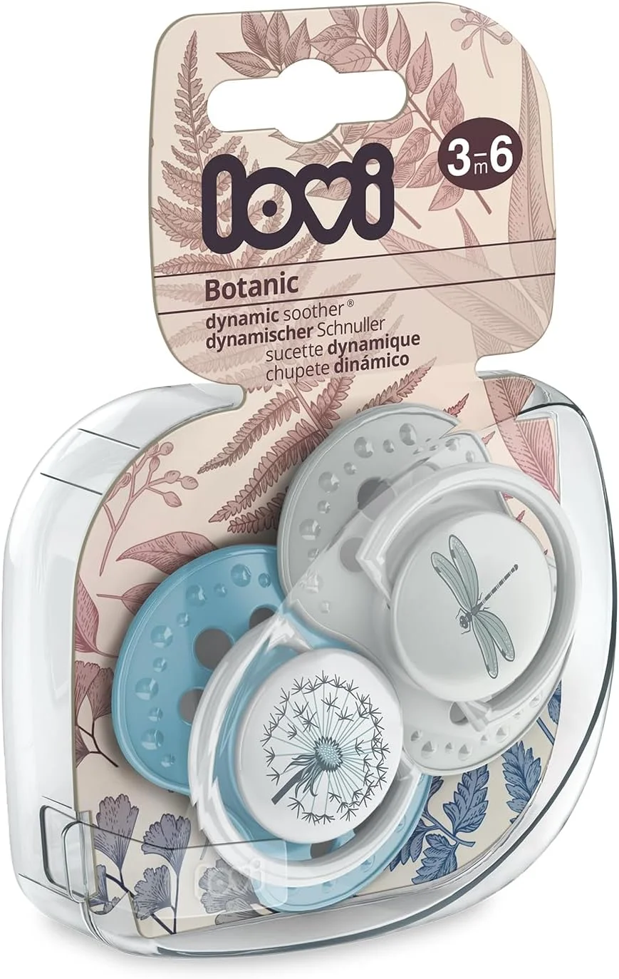 LOVI Silicone Dynamic Soothers for Babies 3–6 Months – 2 Pieces – Botanic Boy