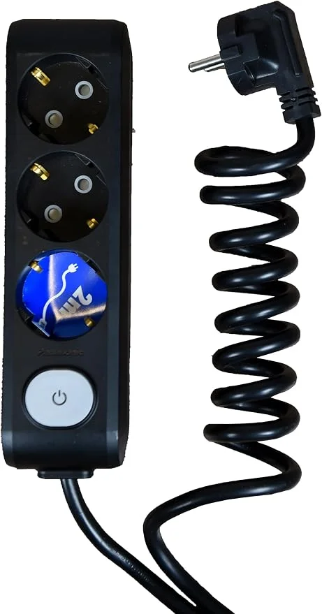 3-Outlet Power Strip with On/Off Switch & 2m Coiled Cable