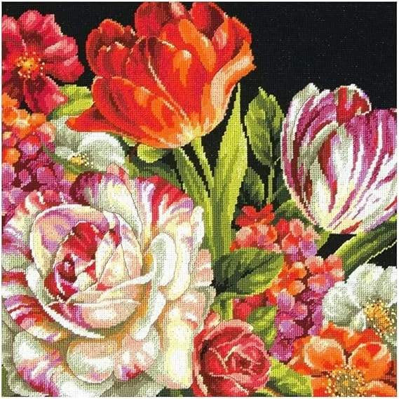 Wilton Needlepoint Kit – Bouquet on Black Floral Pattern