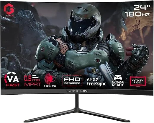 GAMEON 24-Inch Curved Gaming Monitor – FHD 1080p, 180Hz, 0.5ms MPRT (Damaged Box)