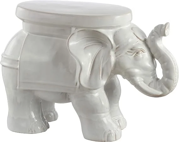 JONATHAN Y Elephant Ceramic Garden Stool 14.25" – Antique White