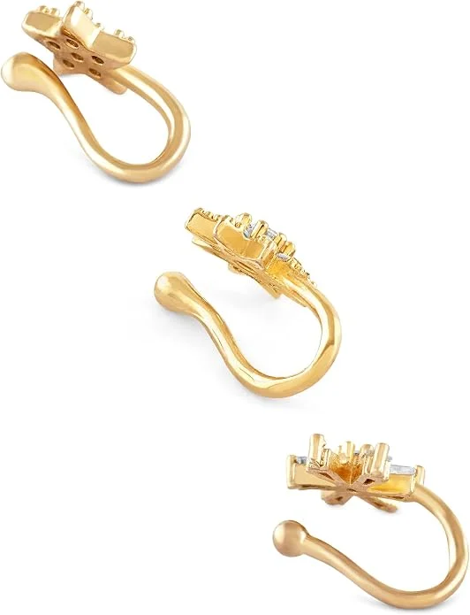 طقم حلق أنف نسائي من ماركةZAVERI PEARLS 3 قطع مطلي باللون الذهبي موديل ZPFK17364