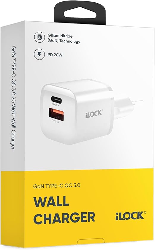 iLOCK 20W Dual Port Fast Wall Charger USB A and USB C