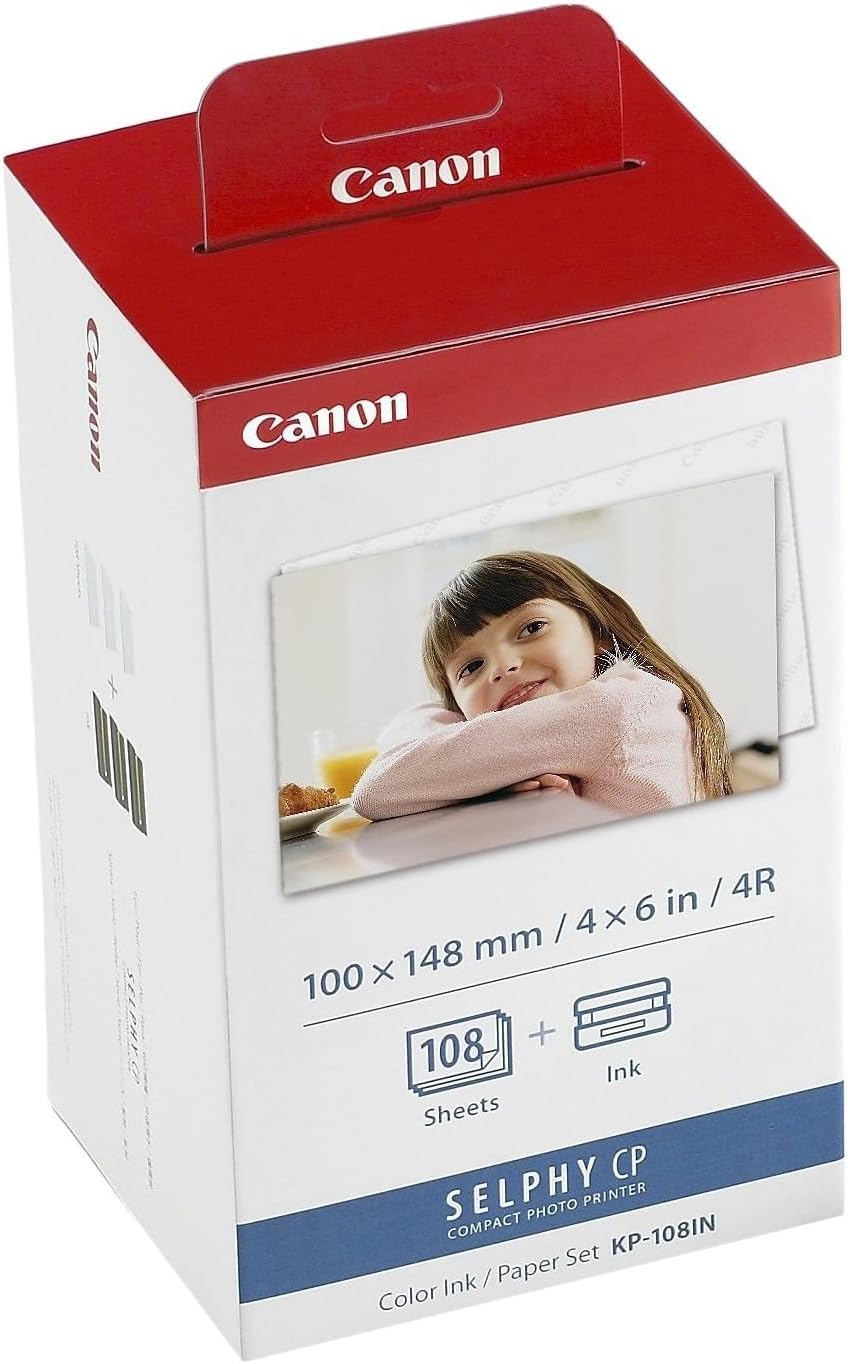 طقم ورق وحبر ملون من كانون KP-108IN لطابعات Selphy CP910 / CP810 (علبة تالفة)
