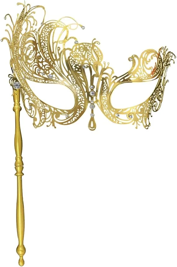 IncreDecor Shiny Metal Masquerade Mask for Women Halloween Venetian Costume Party