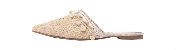 Dalydress Dare Straw Braided Mule Slippers for Women – Pom-Pom & Shells Design