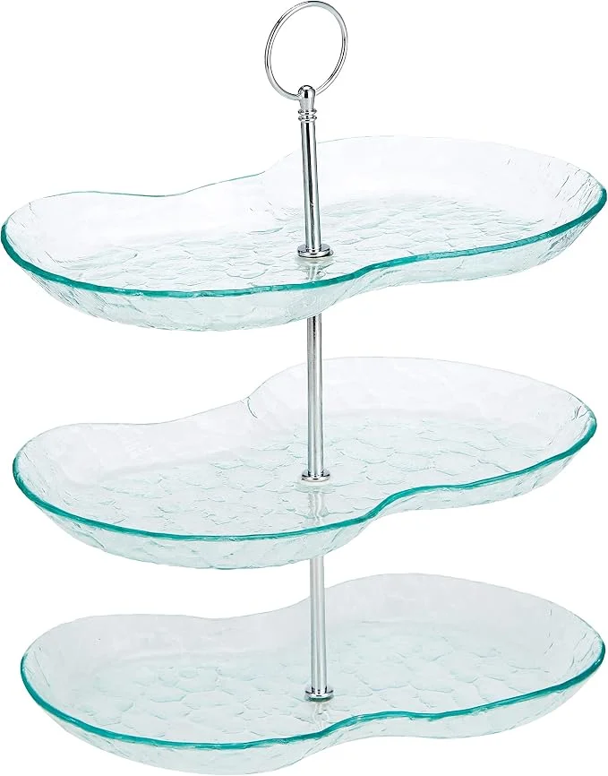 Harmony 3-Tier Glass Serving Tray with Silver Handle