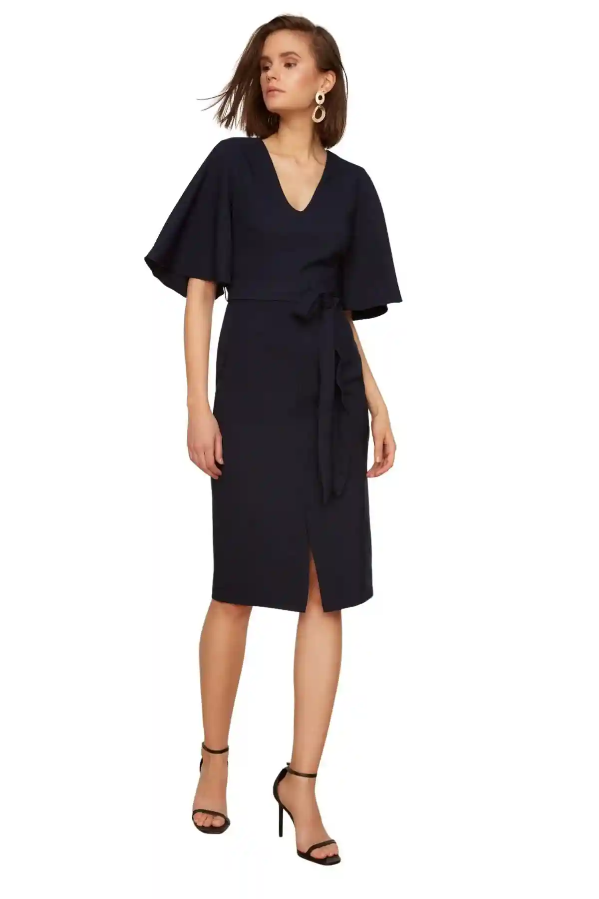 Trendyol Women’s Belt Dress, Navy, Casual Everyday Dress with Waist Belt