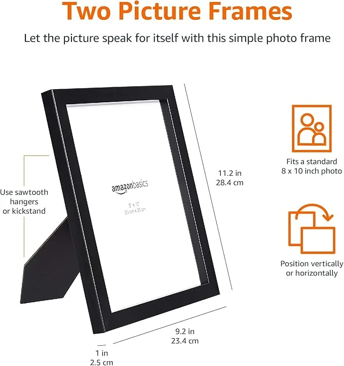 Amazon Basics Rectangular Photo Picture Frame 8x10 Inch - Pack of 2
