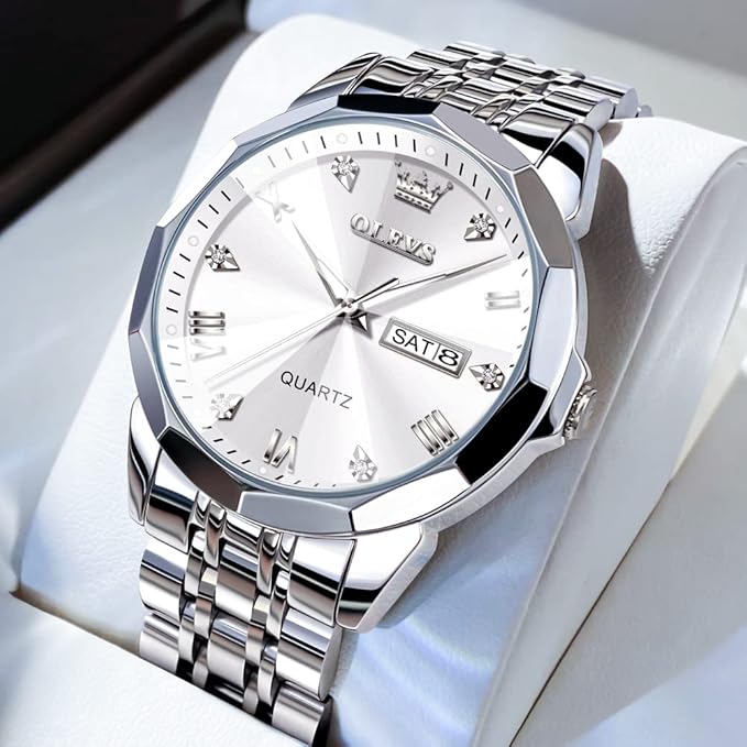 OLEVS Men’s Analog Quartz Watch Silver Stainless Steel