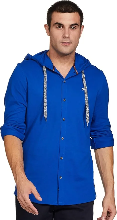 HammerSmith Men’s Hooded Shirt Long Sleeves Blue