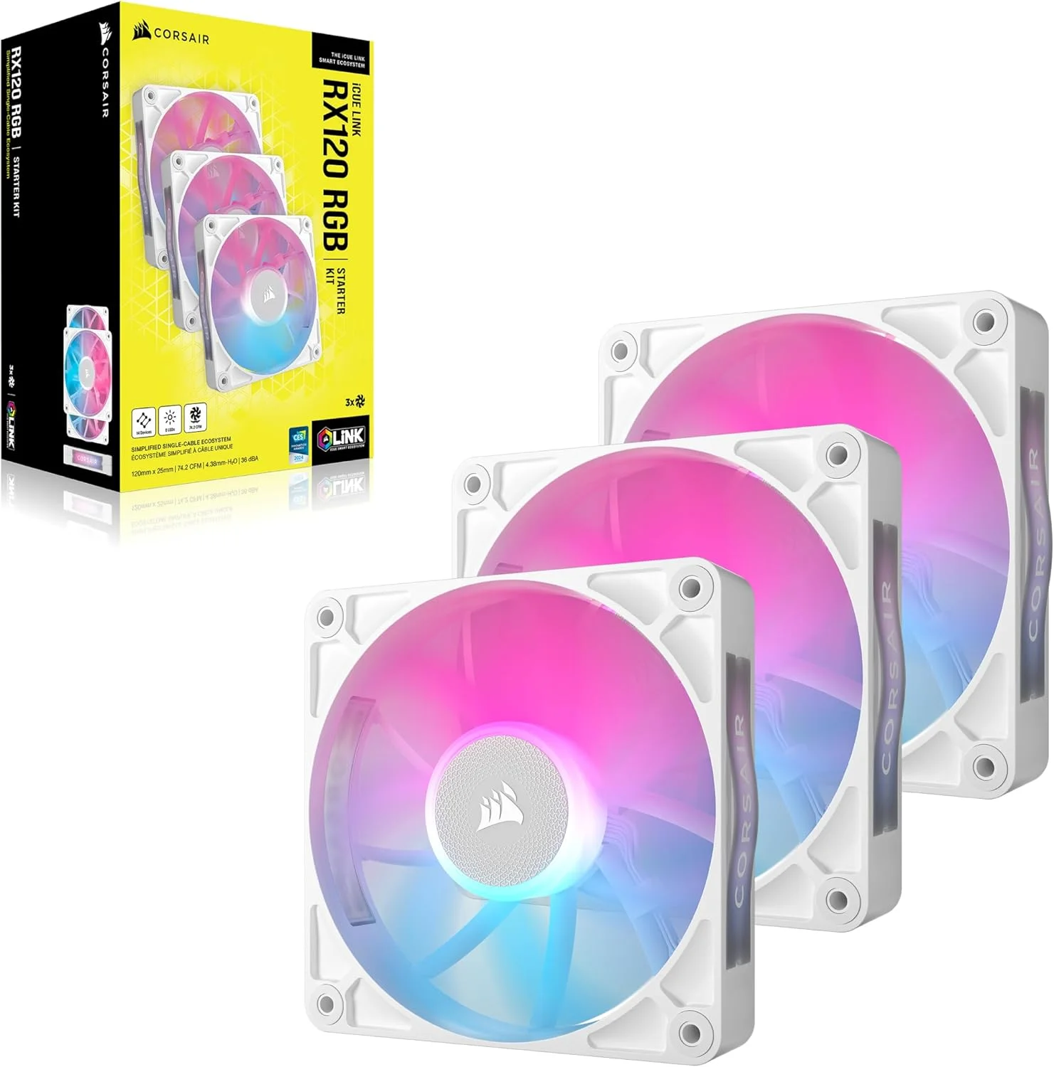Corsair 120mm Cooling Fans Triple Pack with iCUE LINK System Hub White