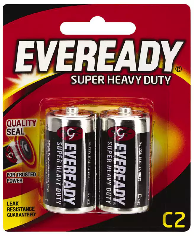 Eveready Super Heavy Duty C Batteries – Powerful Performance & Longer Life – 2-Pack
